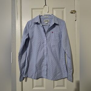 Ariat Real Mens Blue Button Down Shirt Fitted L Dots